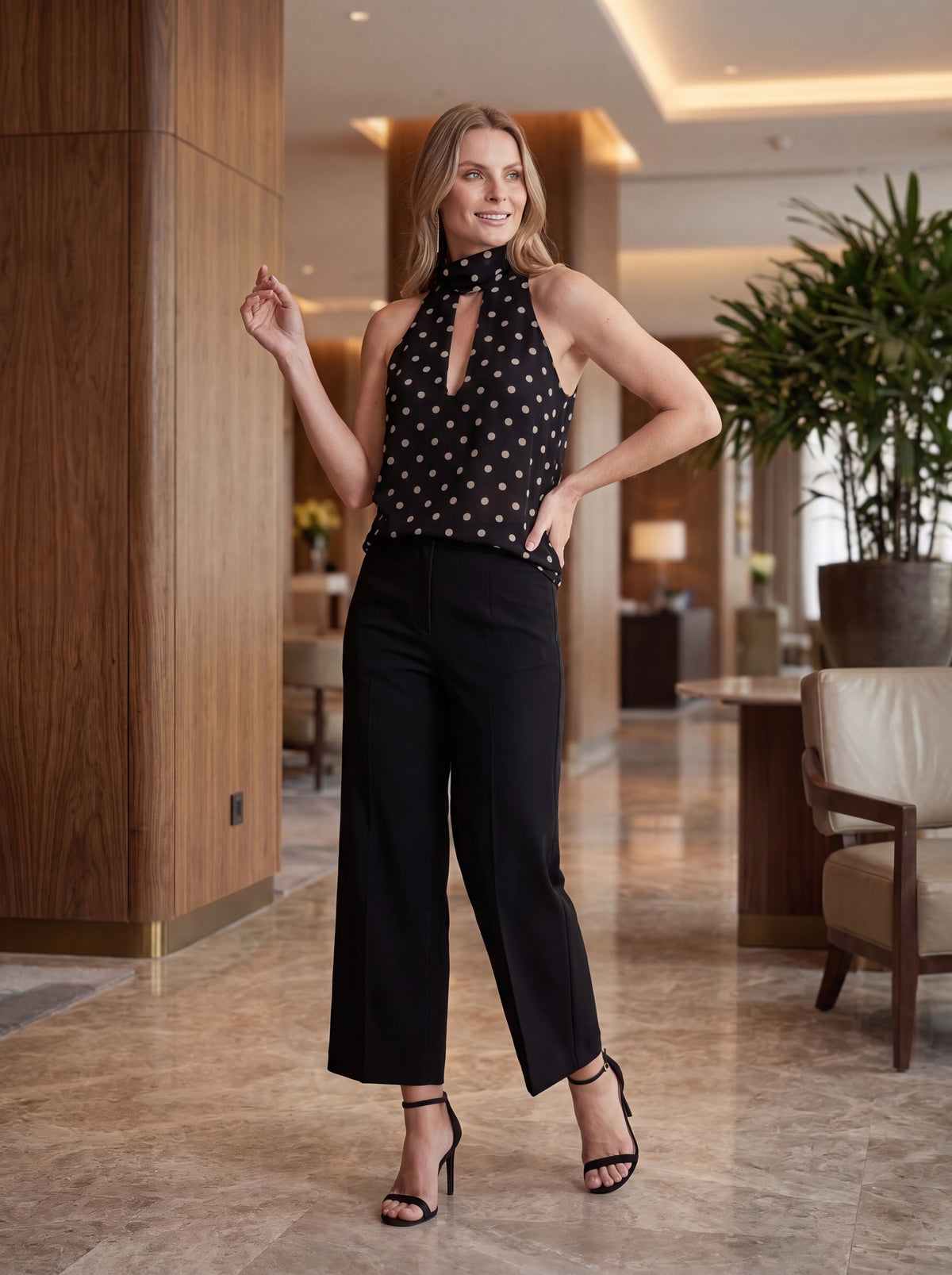 Black Polka Dot Halter Neck Top - Luxury women's fashion by Lioness Walk