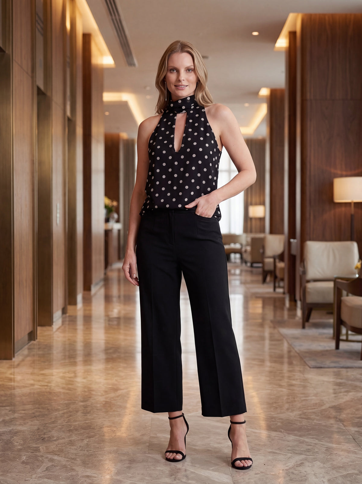 Black Polka Dot Halter Neck Top - Luxury women's fashion by Lioness Walk