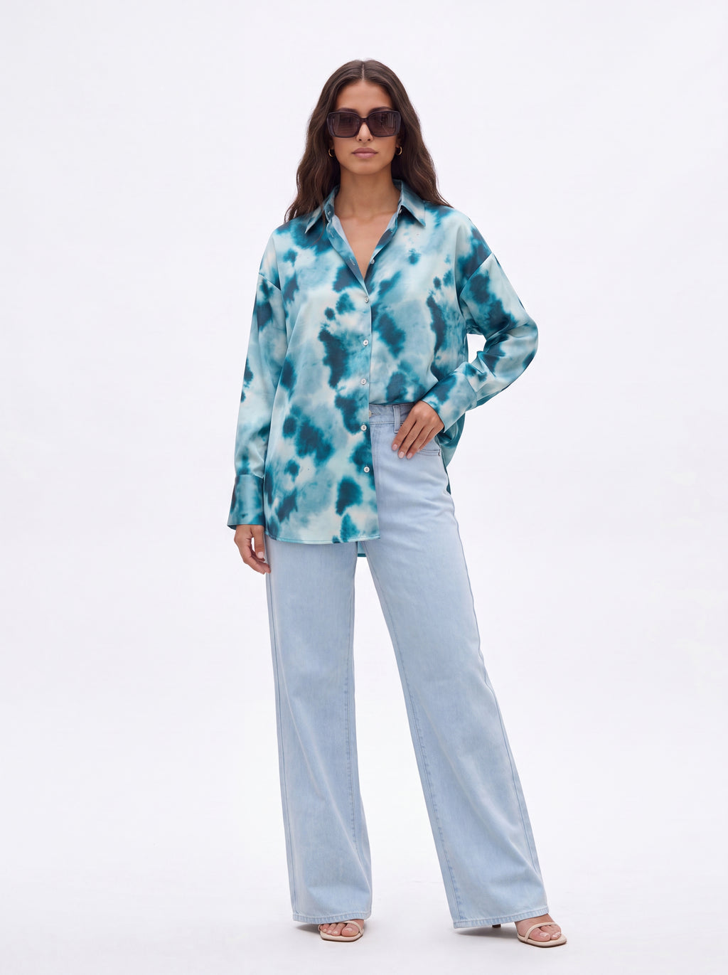 Blue Tie-Dye Satin Shirt - Luxury women's fashion by Lioness Walk