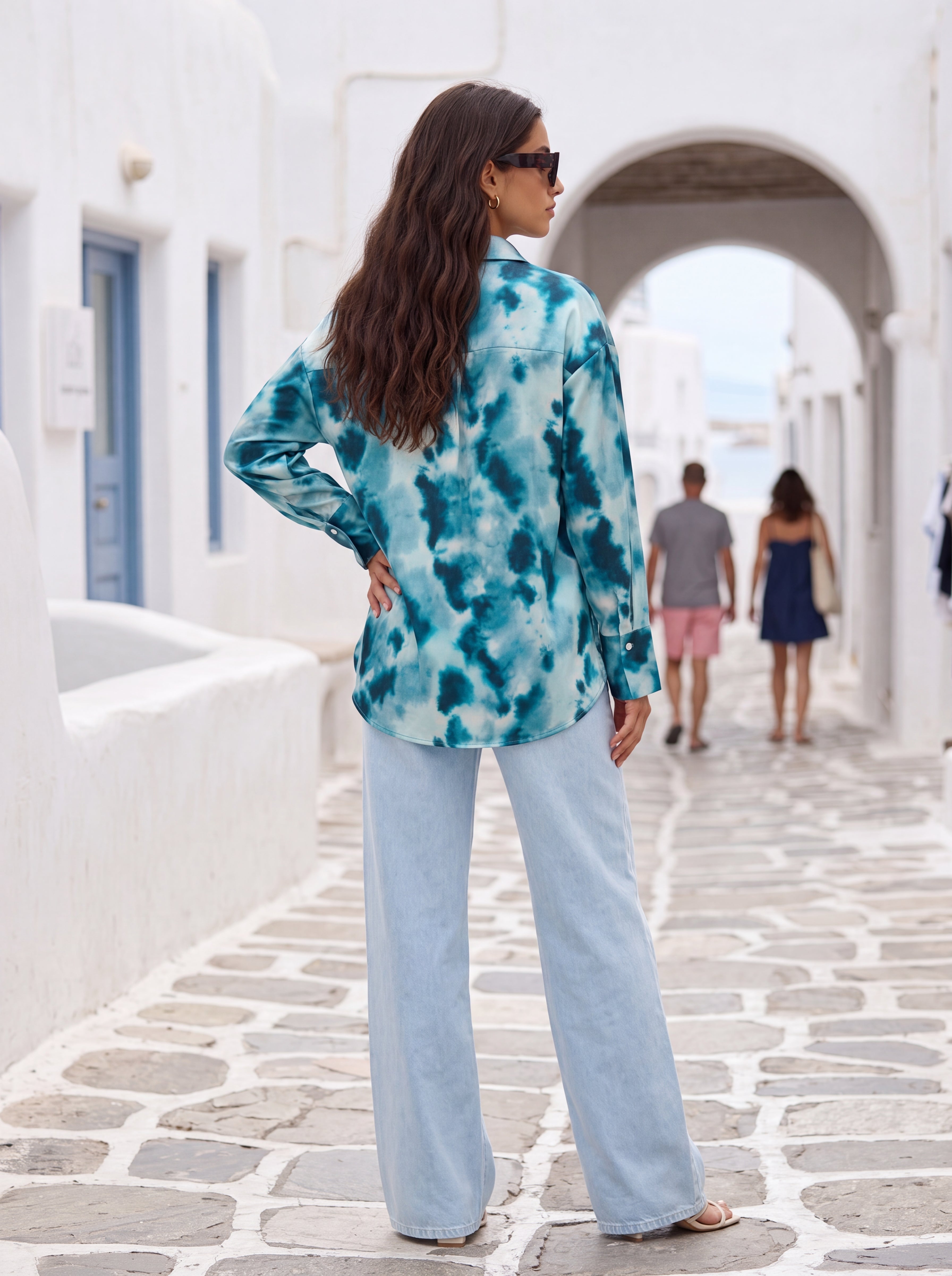 Blue Tie-Dye Satin Shirt - Luxury women's fashion by Lioness Walk