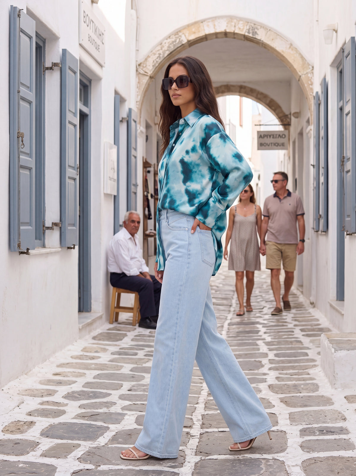 Blue Tie-Dye Satin Shirt - Luxury women's fashion by Lioness Walk