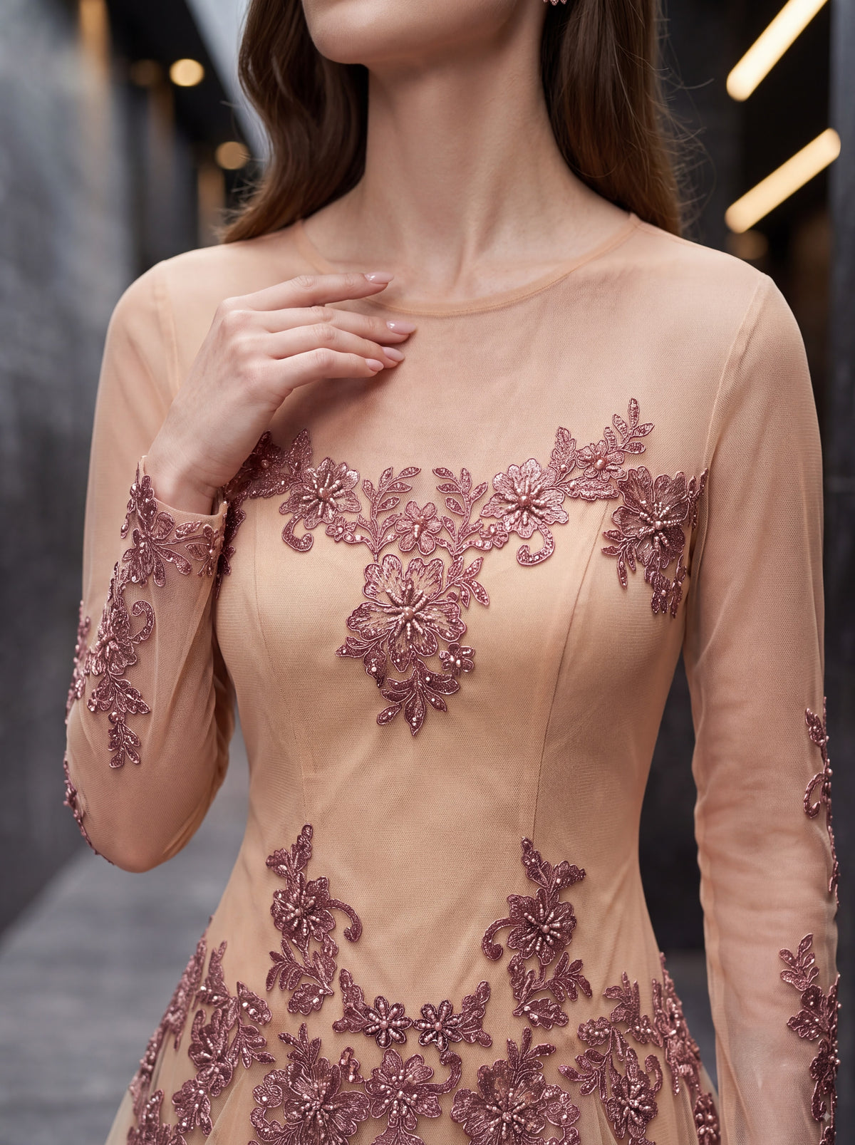 Blush Peach Embroidered Tulle Mini Dress - Luxury women's fashion by Lioness Walk