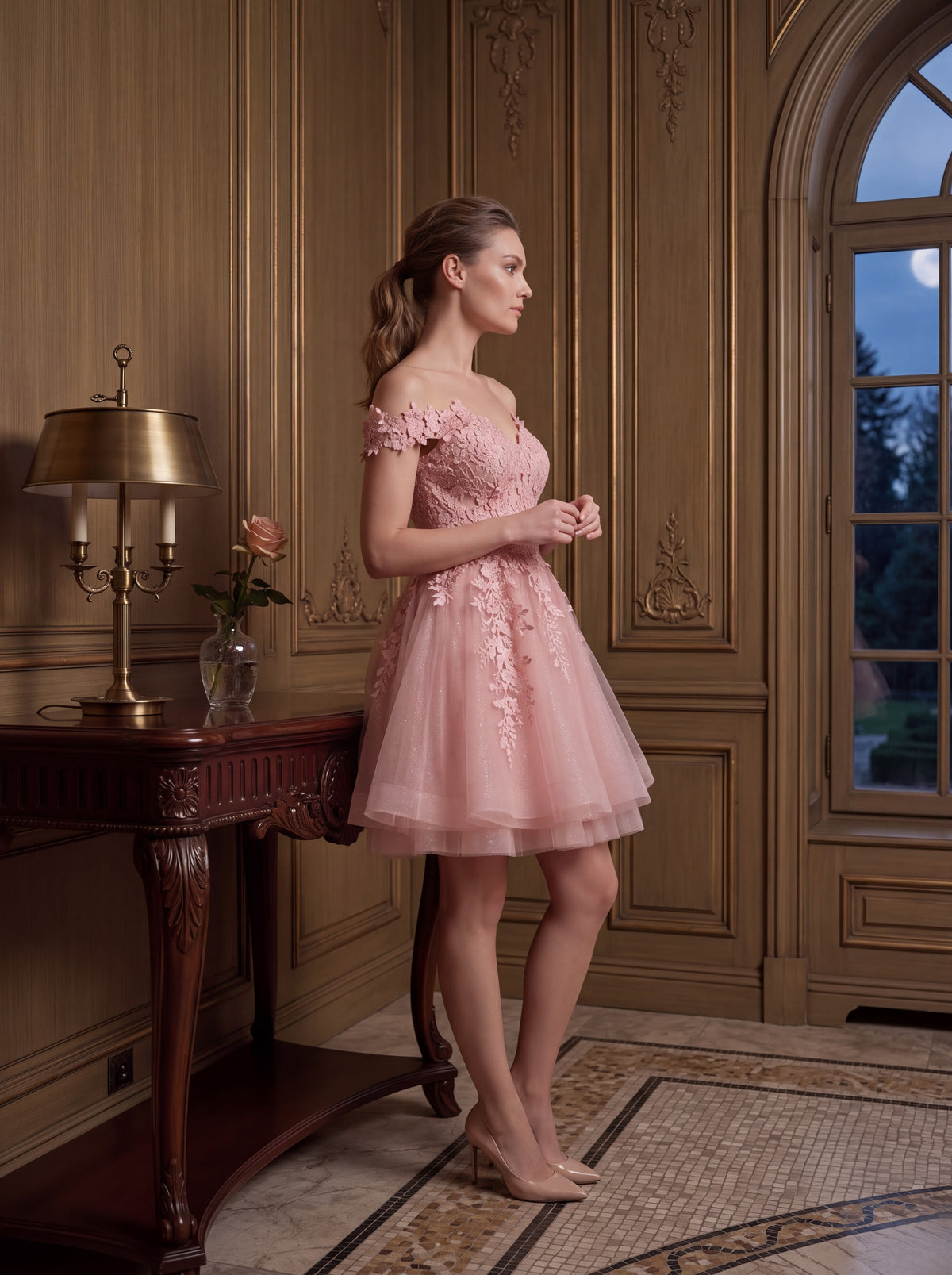 Blush Pink Floral Lace Fit & Flare Mini Dress - Luxury women's fashion by Lioness Walk