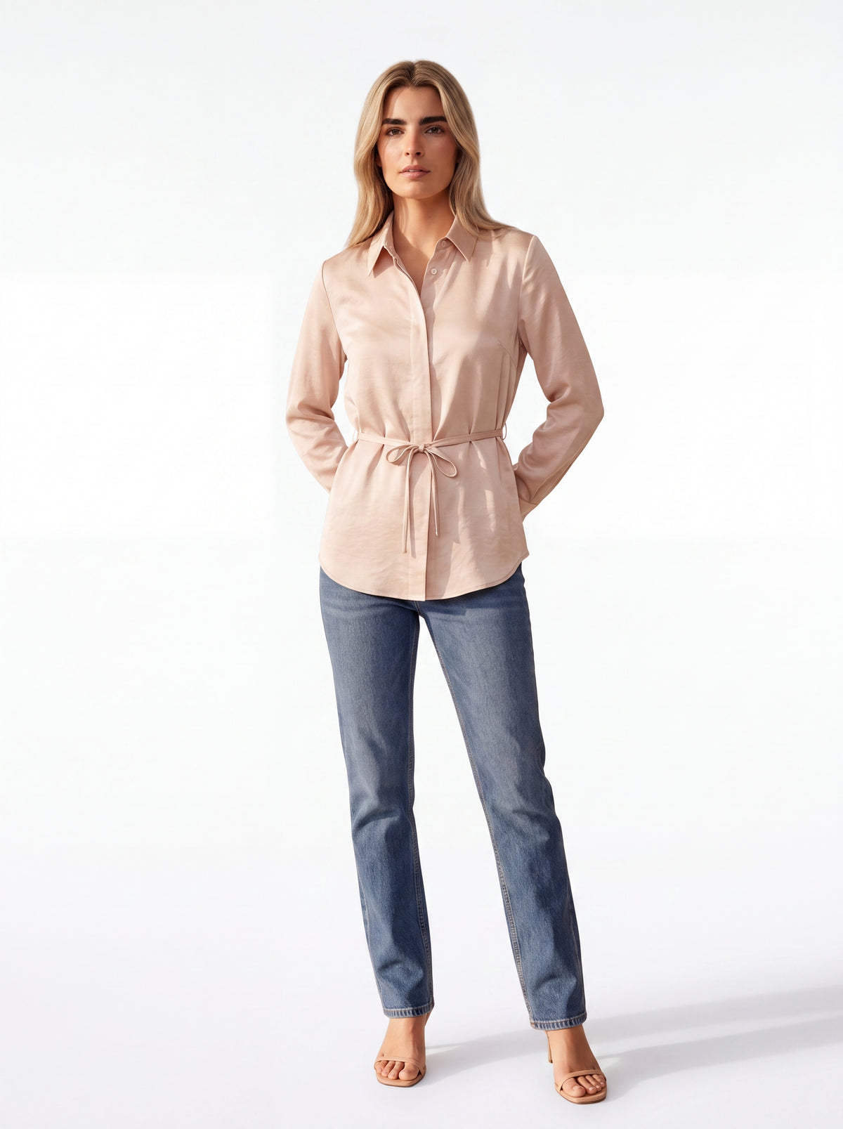 Blush Pink Tie Waist Shirt - Luxury women's fashion by Lioness Walk