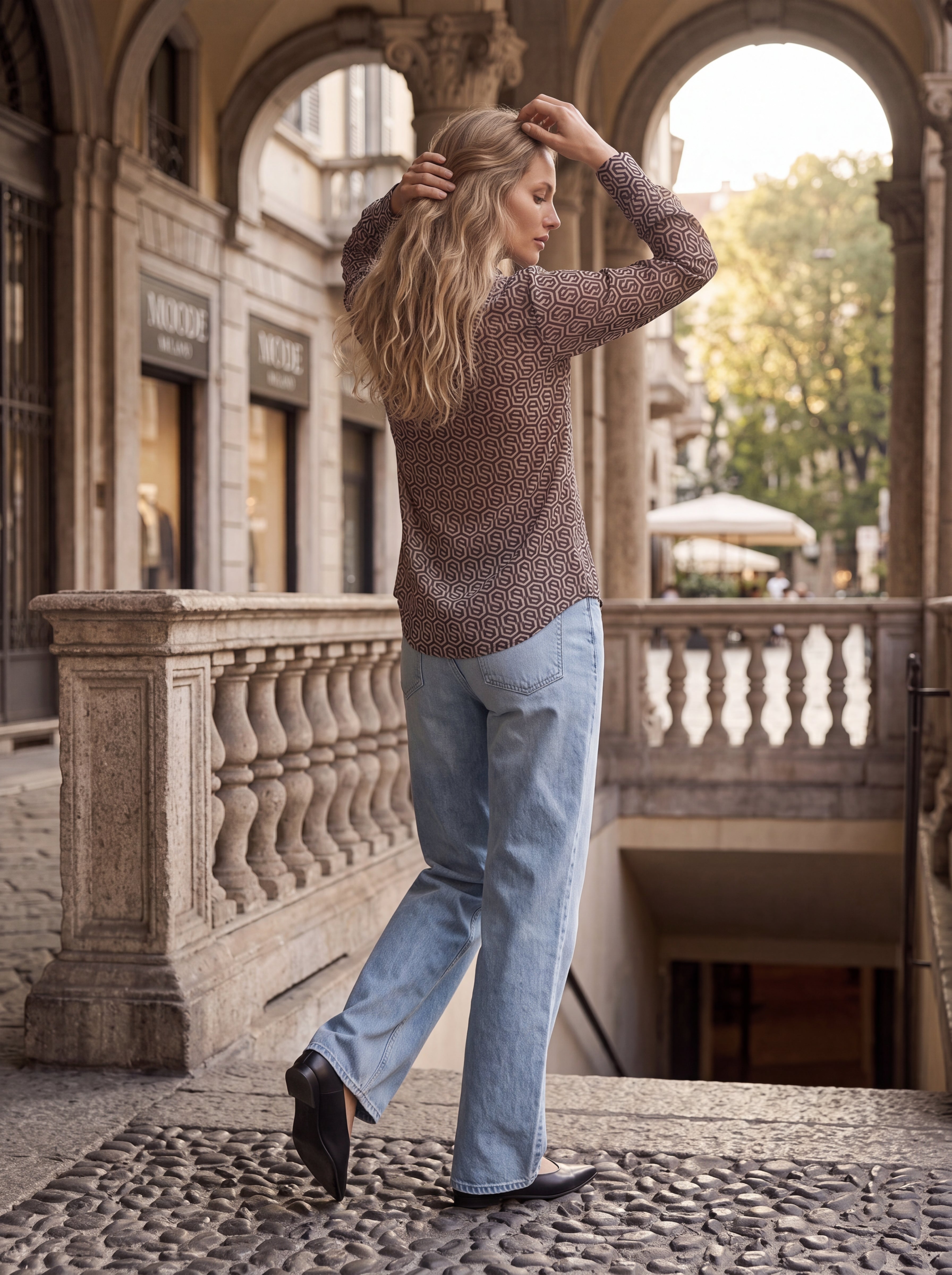 Brown Geometric Print Shirt - Luxury women's fashion by Lioness Walk