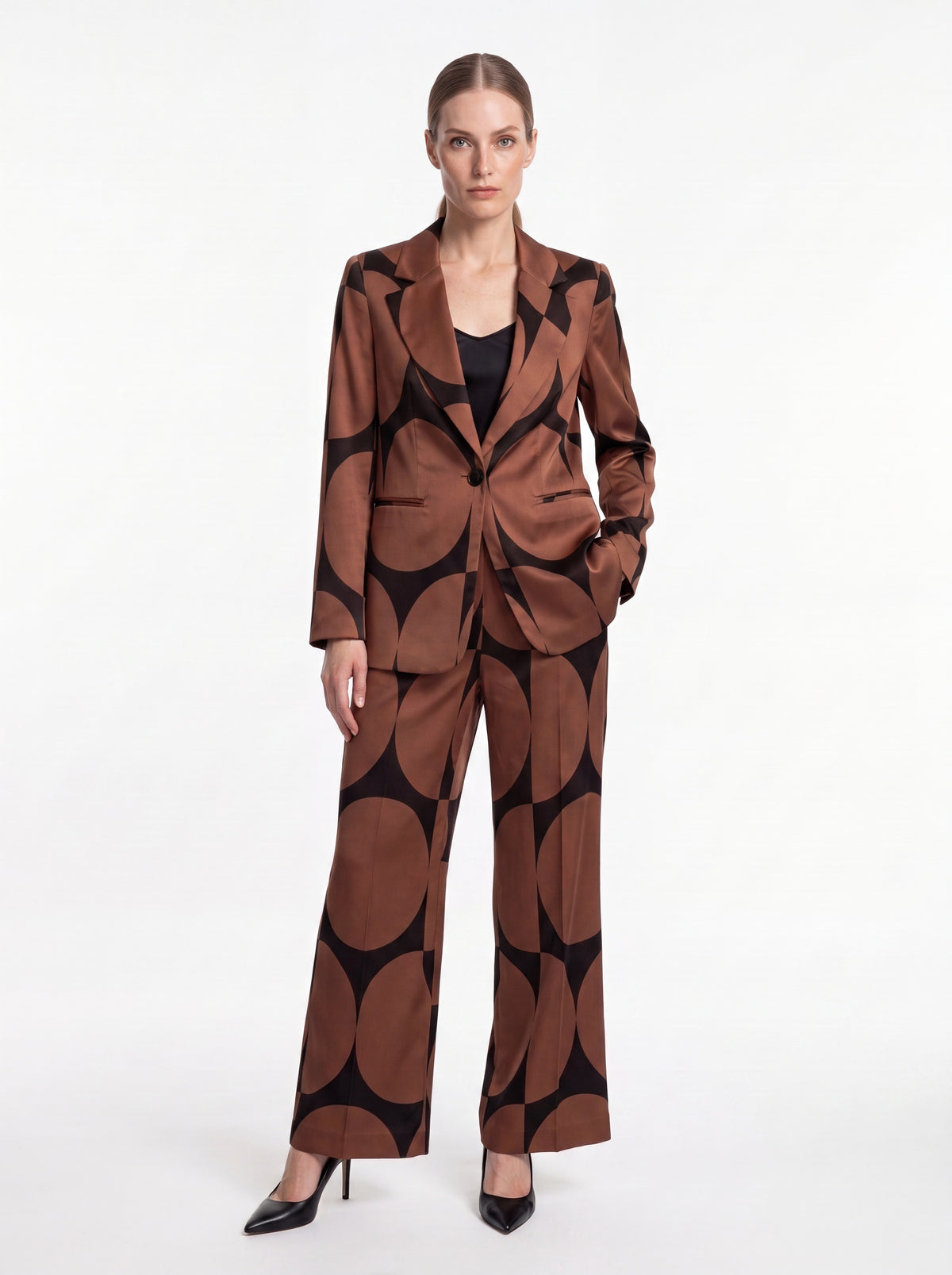 Brown Geometric Print Tailored Blazer - Luxury women's fashion by Lioness Walk