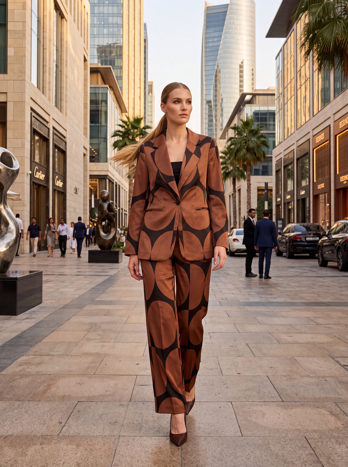 Brown Geometric Print Tailored Blazer - Luxury women's fashion by Lioness Walk