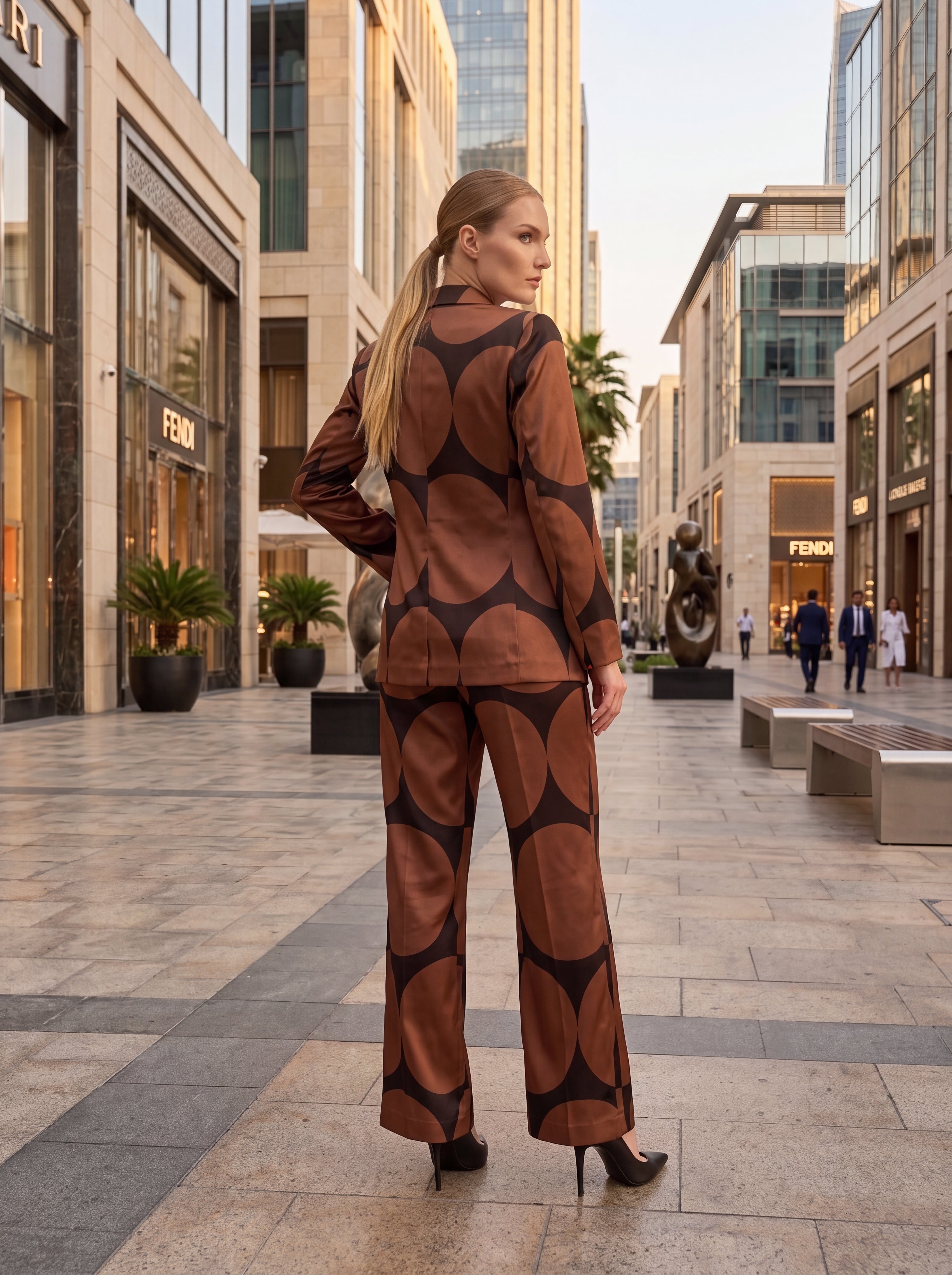 Brown Geometric Print Tailored Blazer - Luxury women's fashion by Lioness Walk