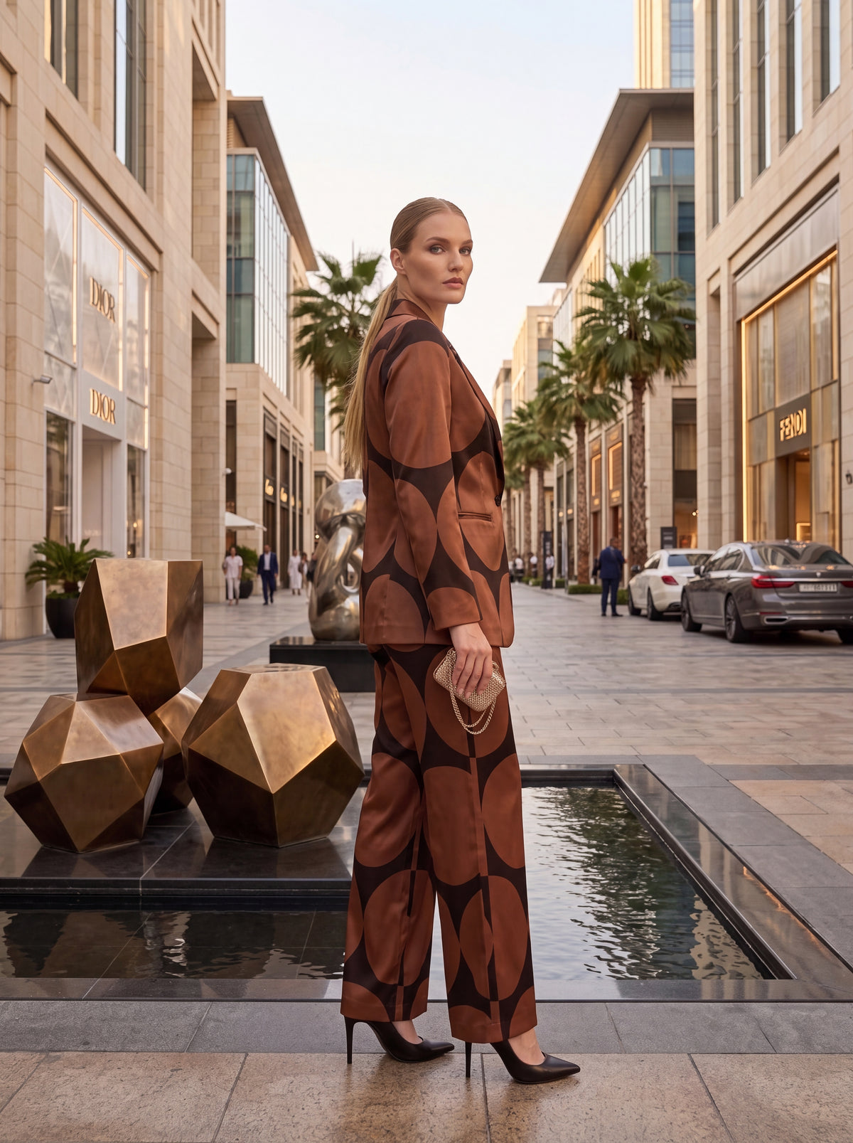 Brown Geometric Print Tailored Blazer - Luxury women's fashion by Lioness Walk