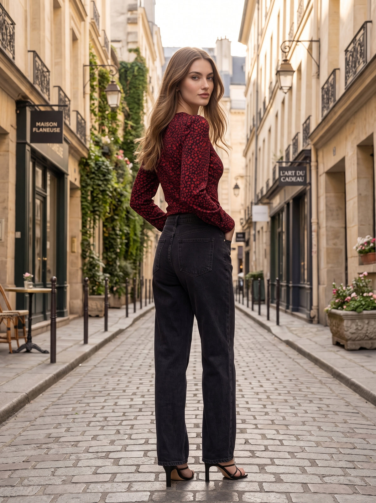 Burgundy Floral V-Neck Long Sleeve Top - Luxury women's fashion by Lioness Walk