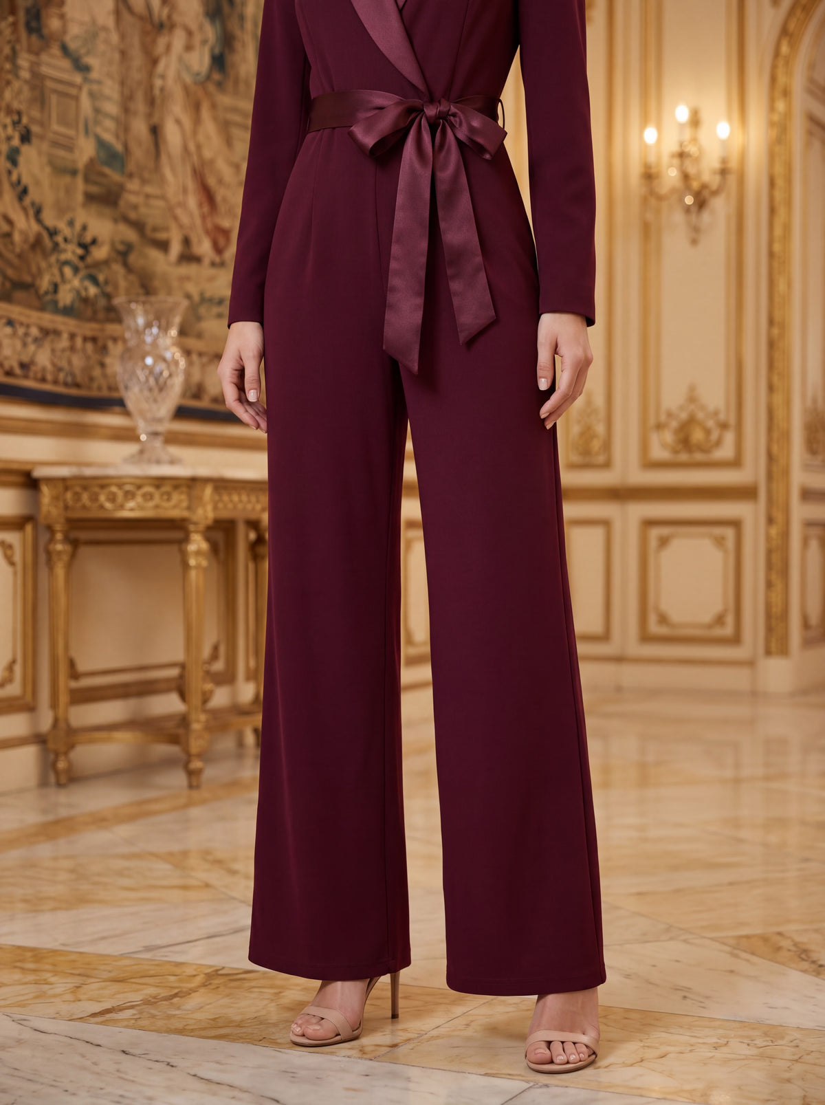 Burgundy Wrap Belted Jumpsuit - Luxury women's fashion by Lioness Walk