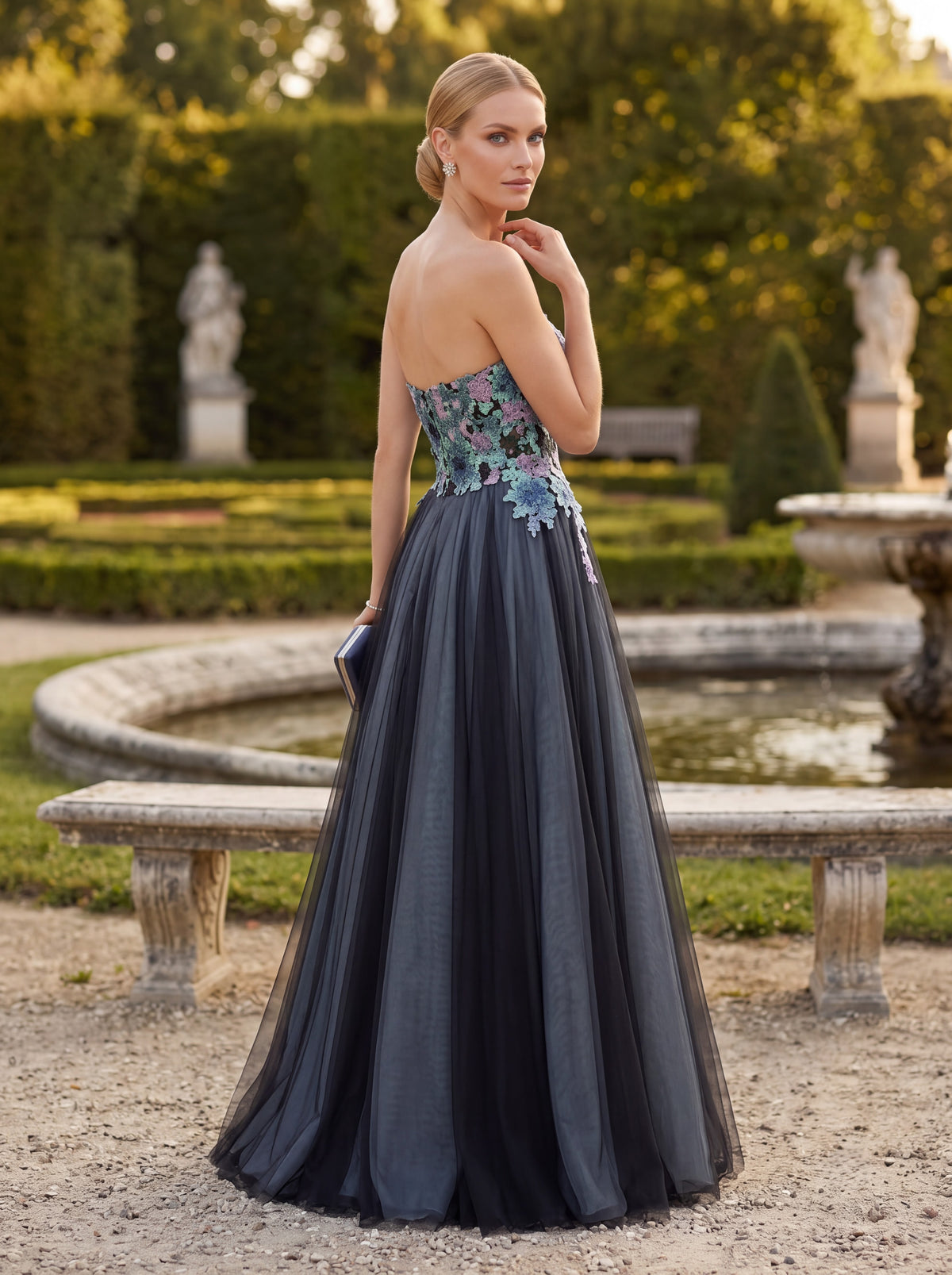 Charcoal Grey Floral Strapless Ball Gown - Luxury women's fashion by Lioness Walk