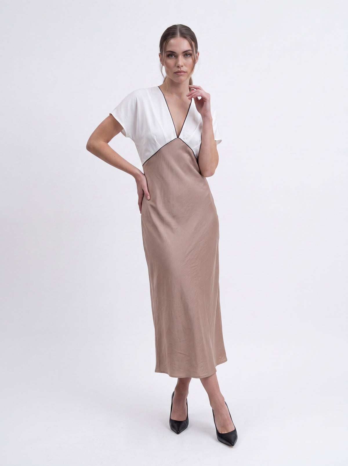 Color Block Satin Maxi Dress - Luxury women's fashion by Lioness Walk