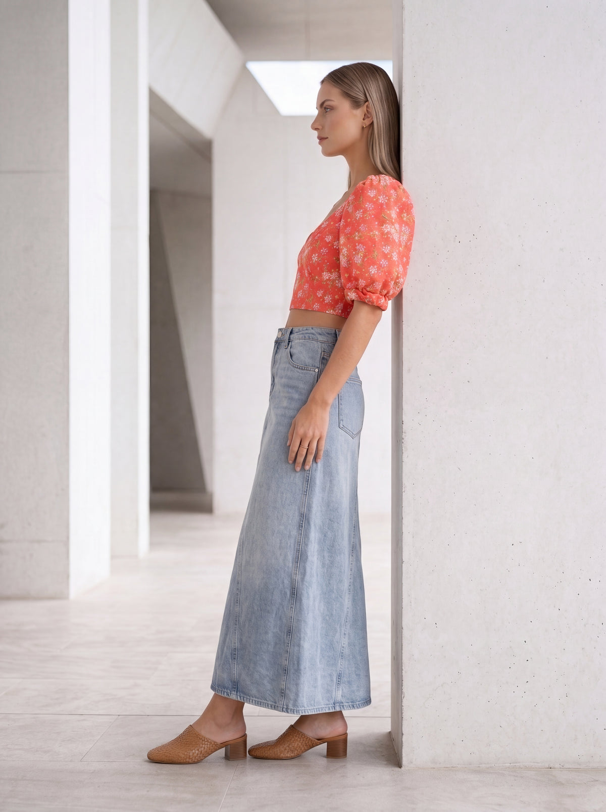 Coral Floral Puff Sleeve Crop Top - Luxury women's fashion by Lioness Walk