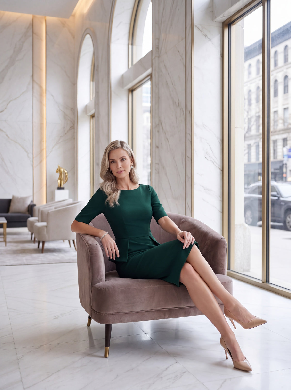 Emerald Green Peplum Midi Dress - Luxury women's fashion by Lioness Walk