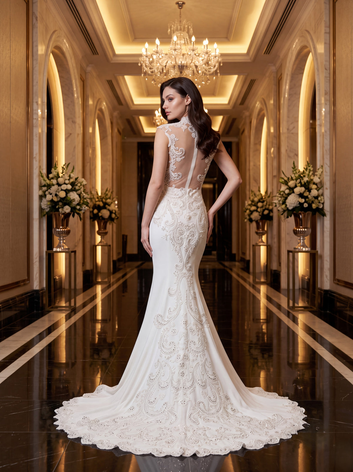Ivory Embroidered Mermaid Evening Gown - Luxury women's fashion by Lioness Walk