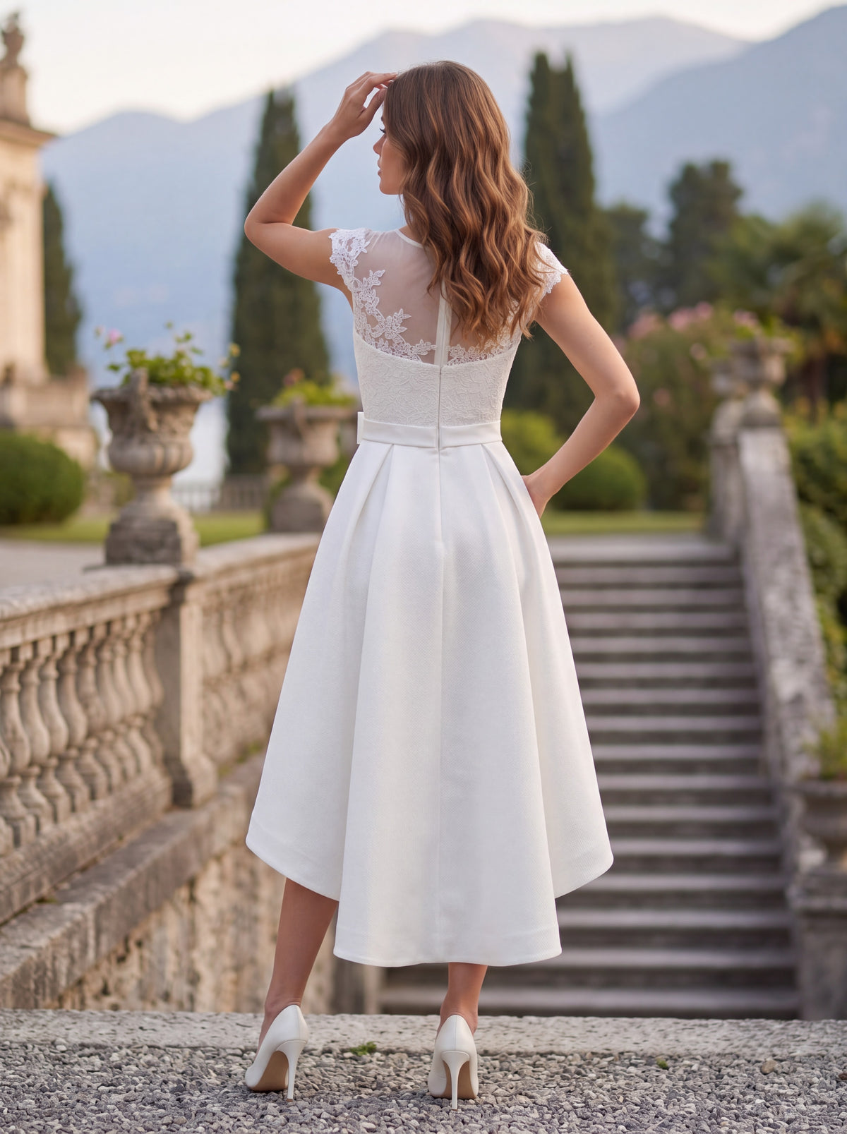 Ivory Lace High-Low Occasion Dress - Luxury women's fashion by Lioness Walk
