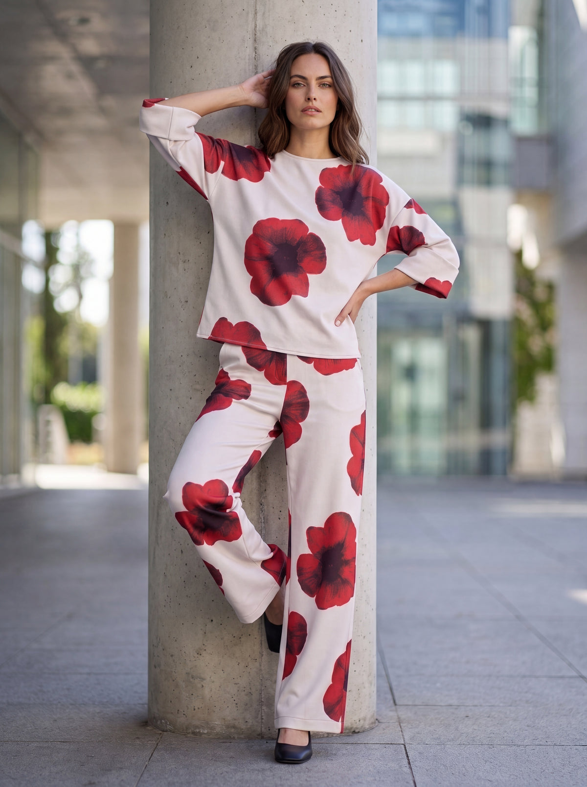 Printed Top & Wide-Leg Trouser Pair - Luxury women's fashion by Lioness Walk