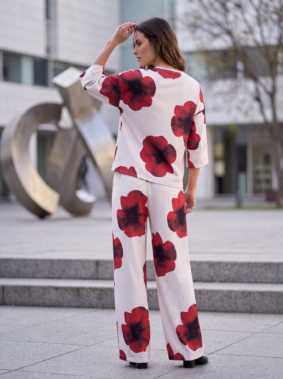 Printed Top & Wide-Leg Trouser Pair - Luxury women's fashion by Lioness Walk