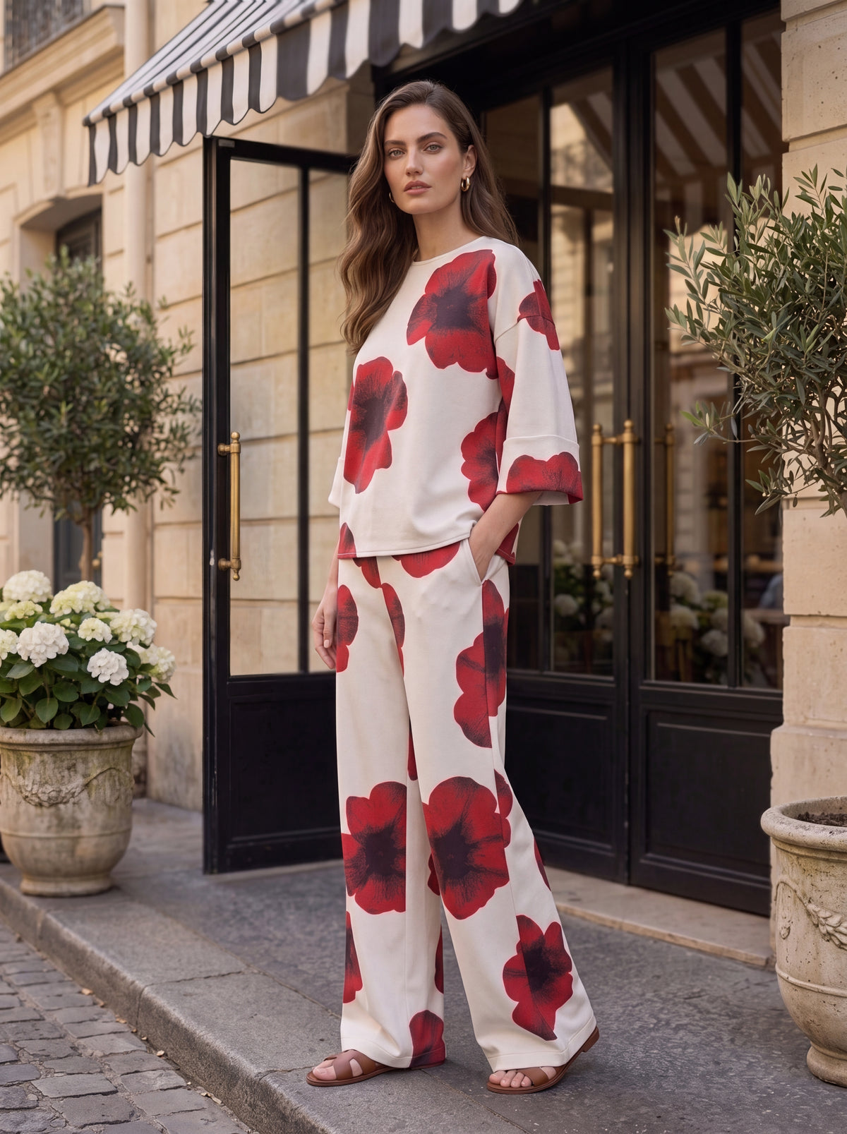 Printed Top & Wide-Leg Trouser Pair - Luxury women's fashion by Lioness Walk