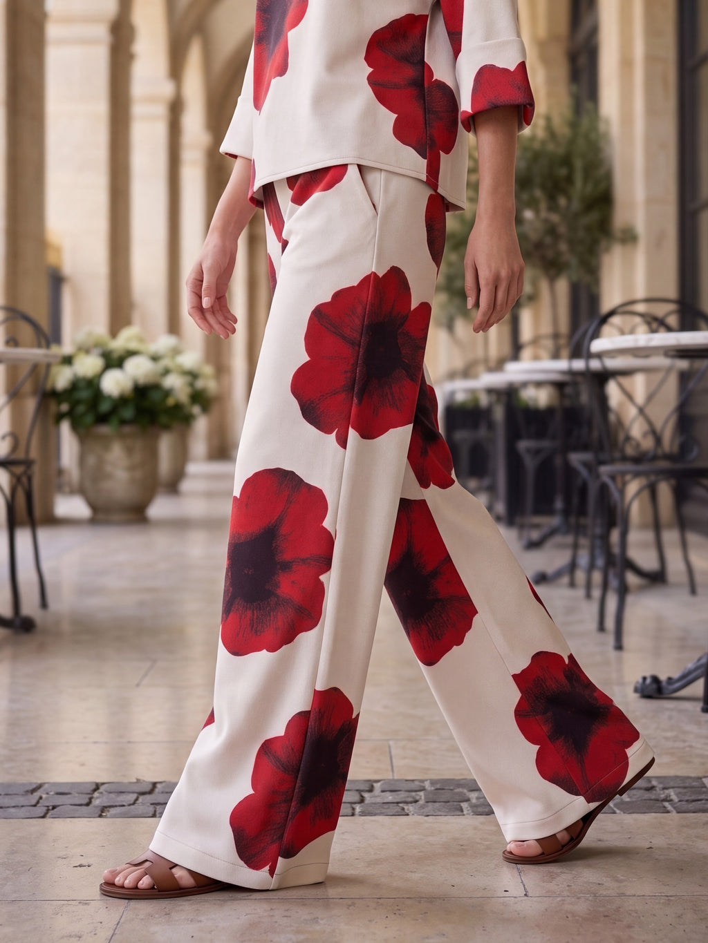 Printed Top & Wide-Leg Trouser Pair - Luxury women's fashion by Lioness Walk