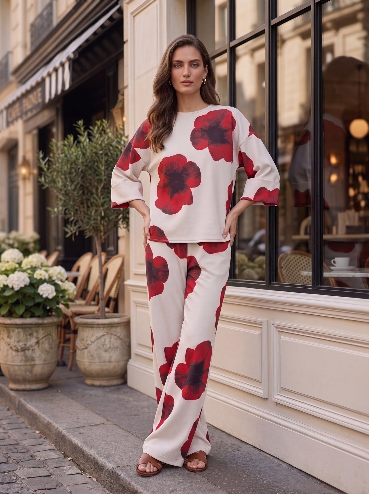 Printed Top & Wide-Leg Trouser Pair - Luxury women's fashion by Lioness Walk