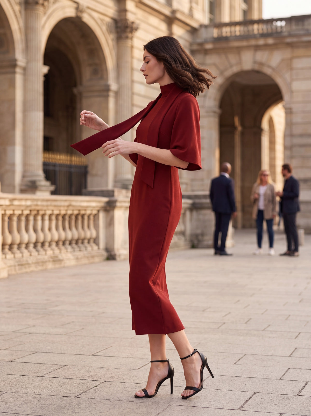 Rust High Neck Midi Dress with Cape Sleeves - Luxury women's fashion by Lioness Walk