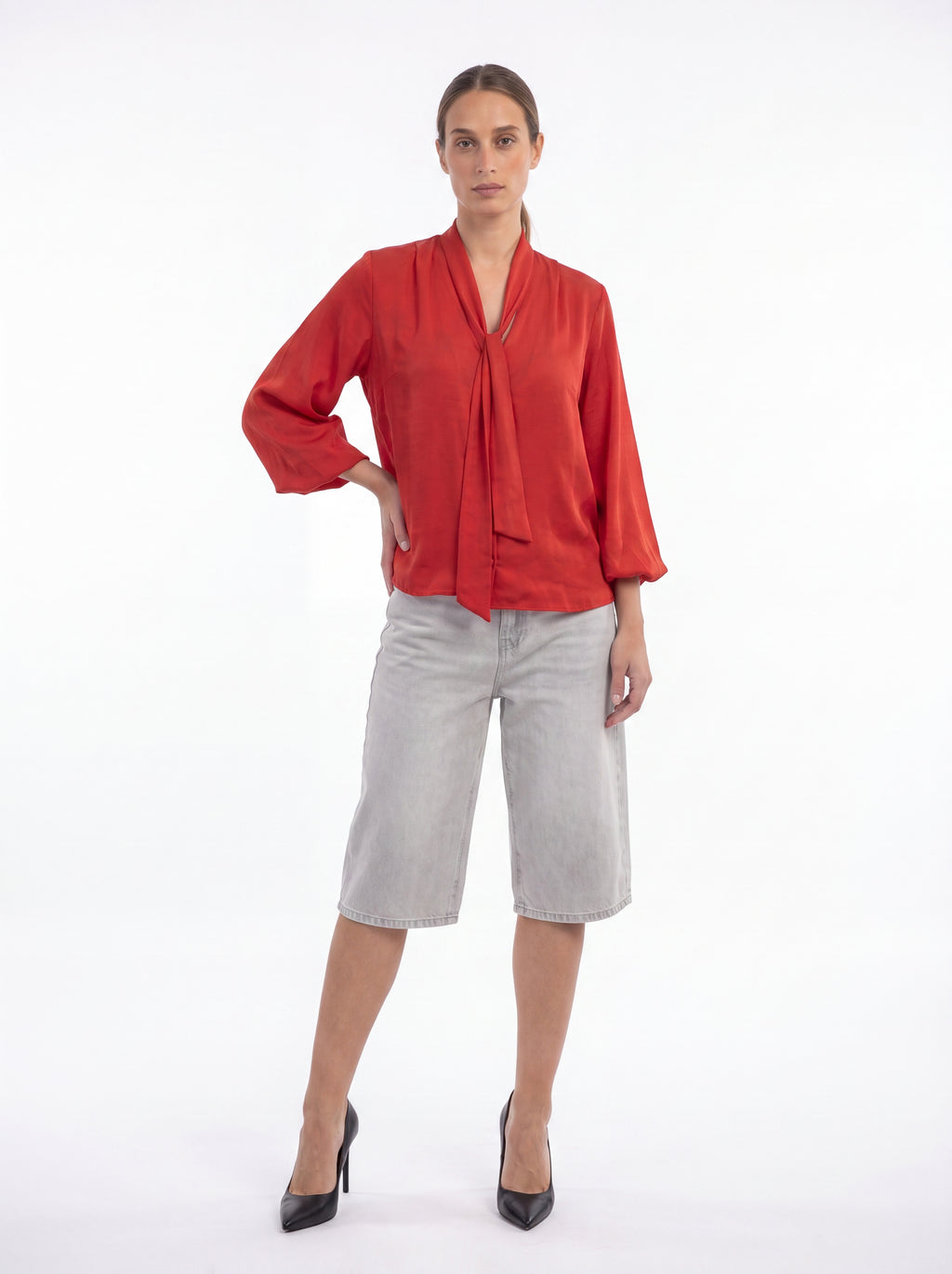 Satin Tie-Neck Shirt - Luxury women's fashion by Lioness Walk