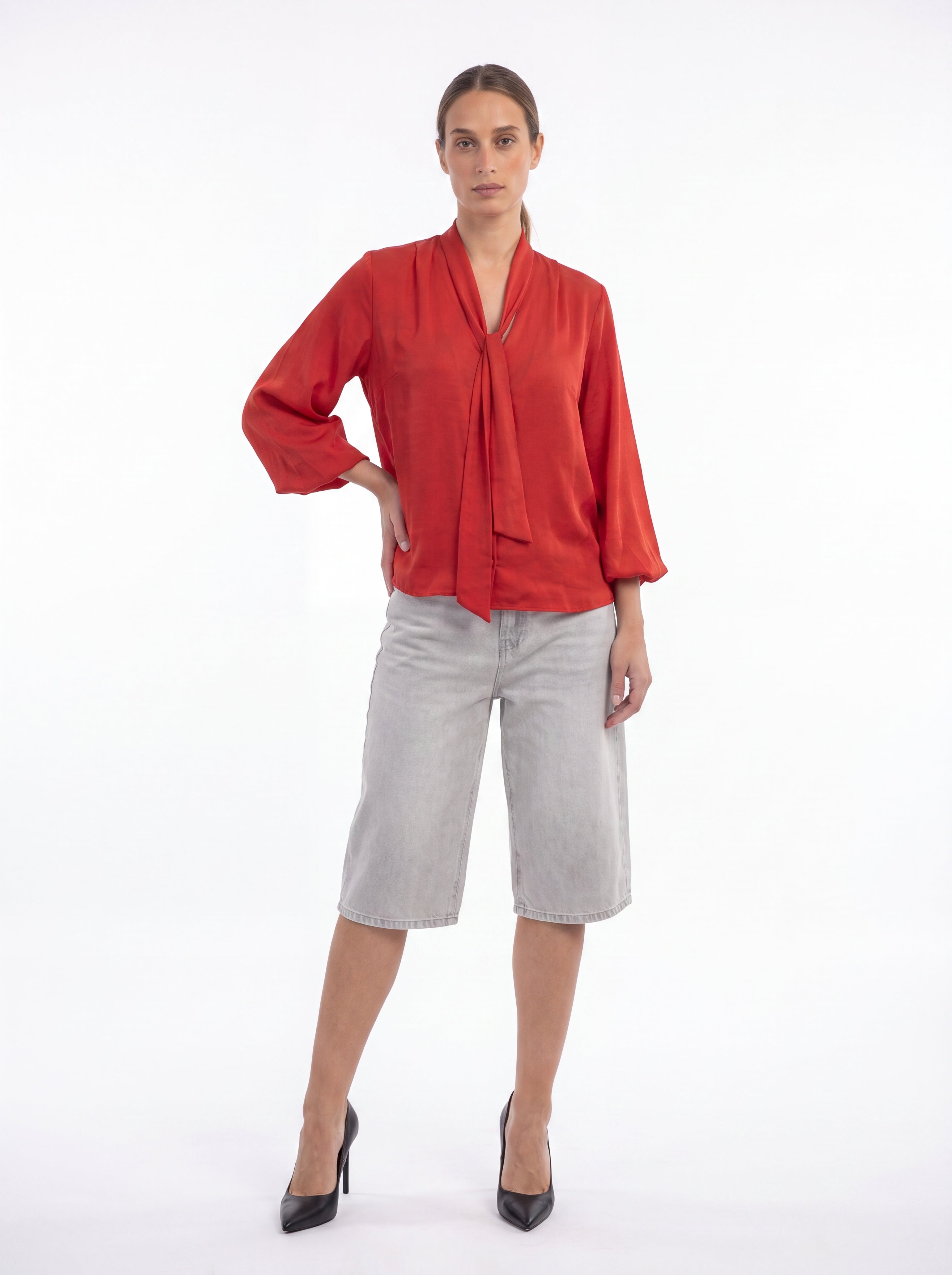 Satin Tie-Neck Shirt - Luxury women's fashion by Lioness Walk