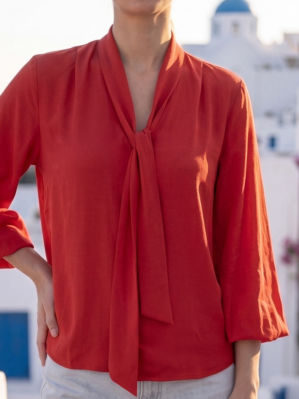 Satin Tie-Neck Shirt - Luxury women's fashion by Lioness Walk