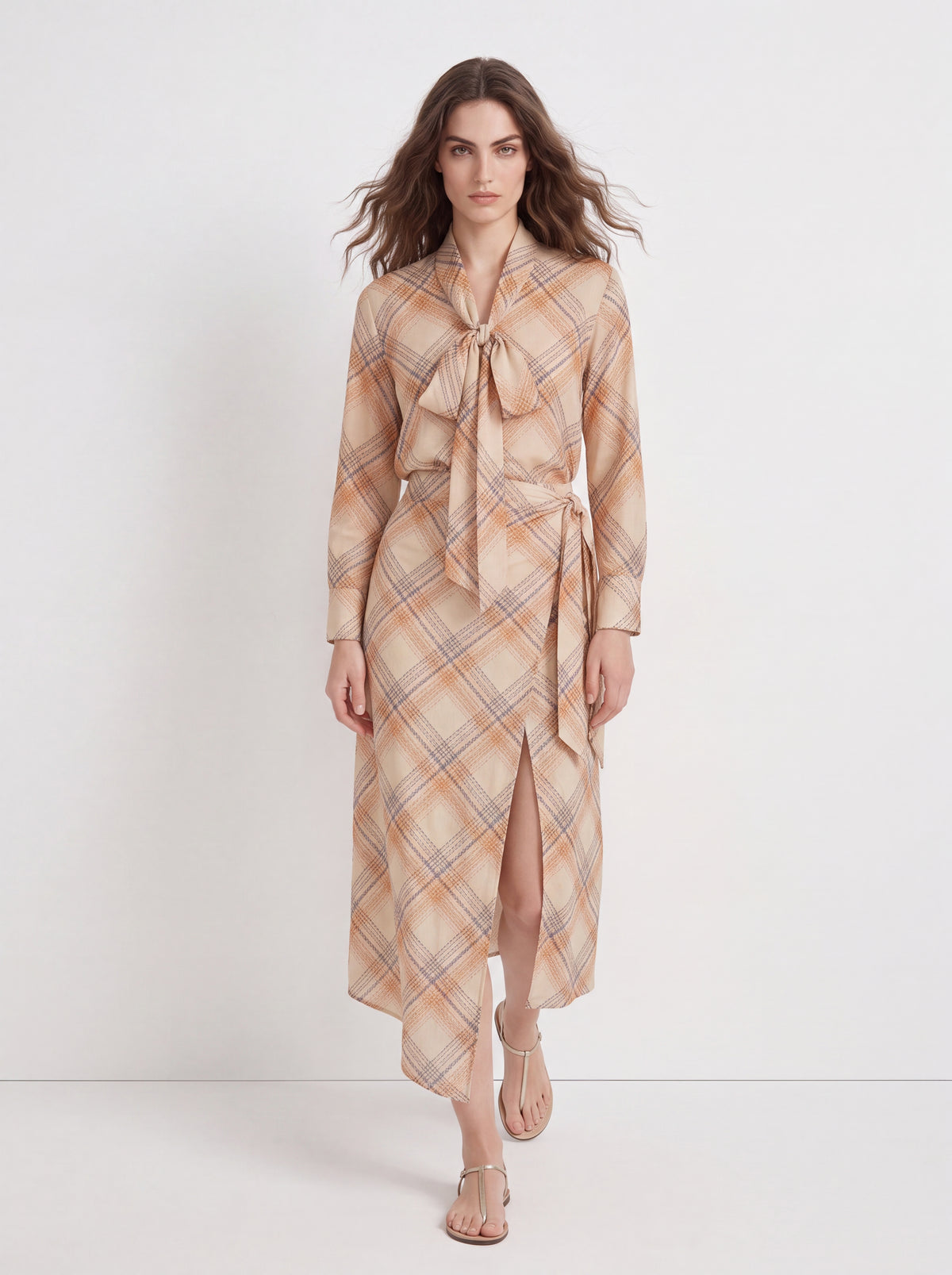 Tie-Neck Blouse & Wrap Midi Skirt Pair - Luxury women's fashion by Lioness Walk