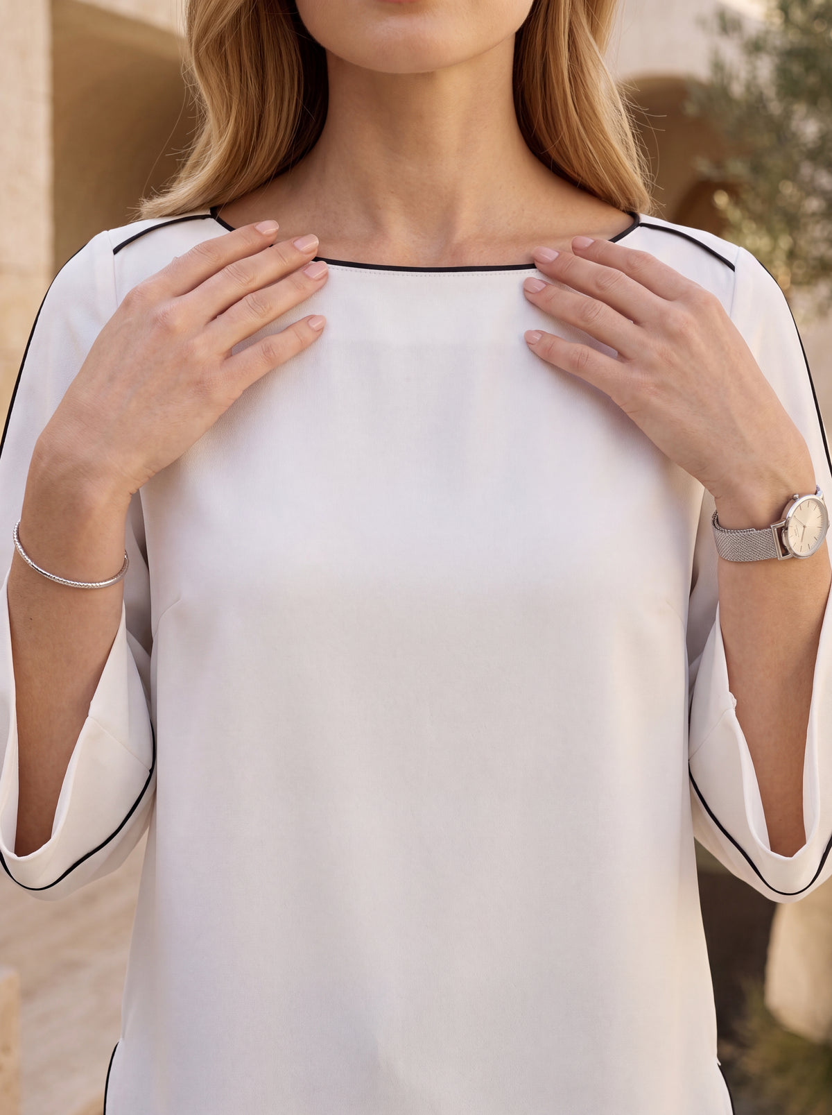 White Contrast Trim Top - Luxury women's fashion by Lioness Walk