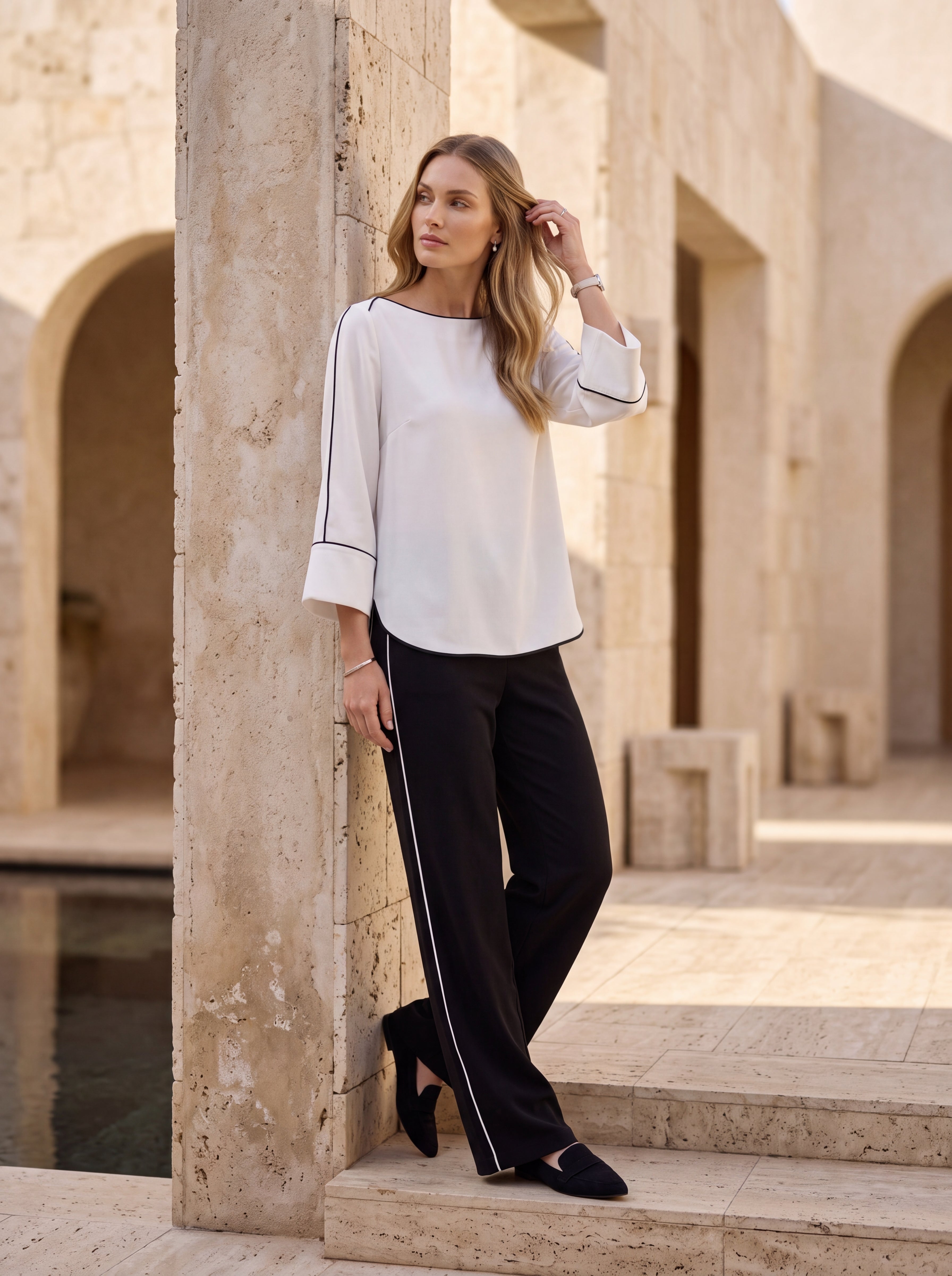 White Contrast Trim Top - Luxury women's fashion by Lioness Walk