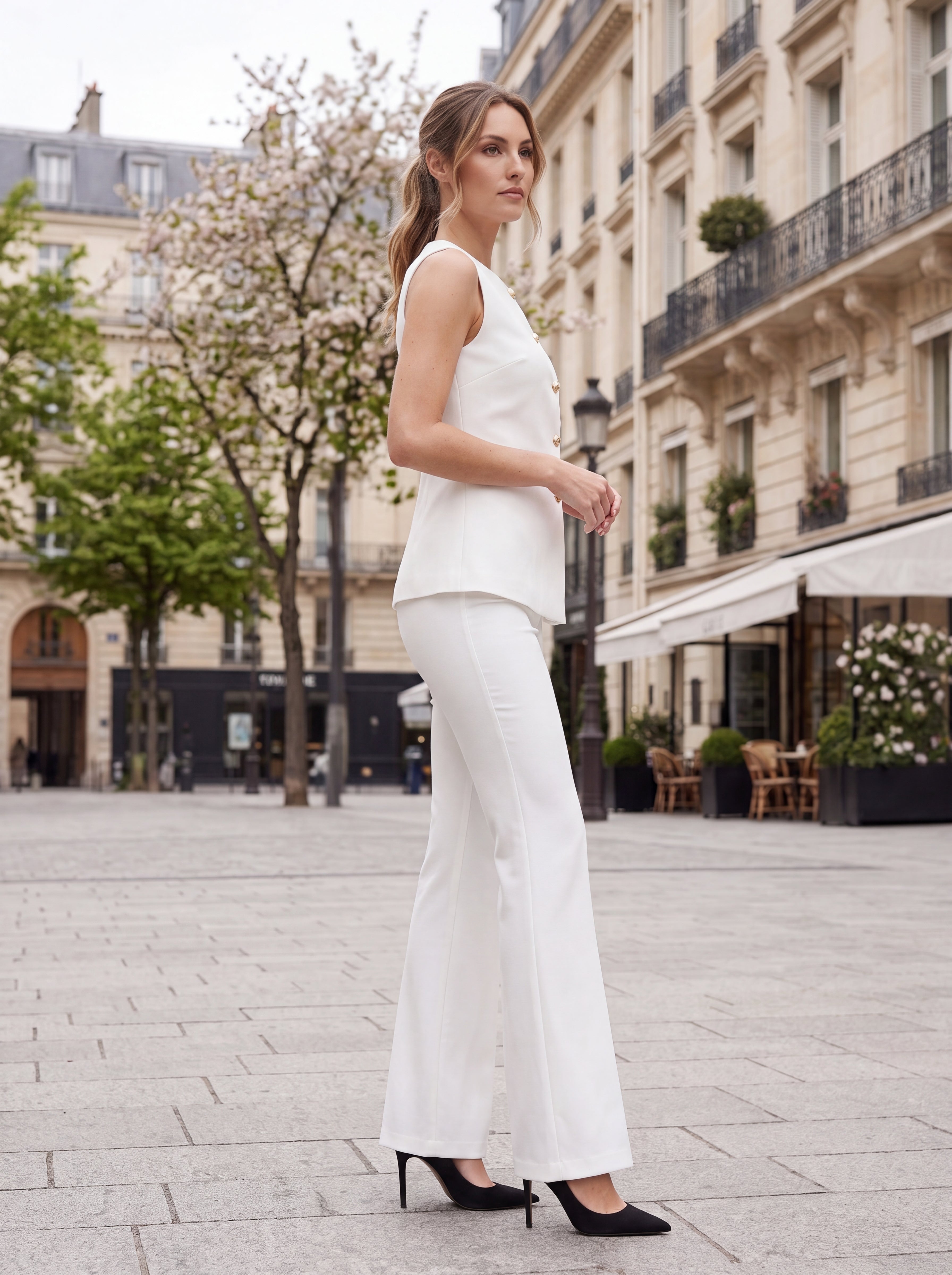 White Sleeveless Tailored Button Top - Luxury women's fashion by Lioness Walk