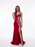 Ruby Red Satin Evening Gown